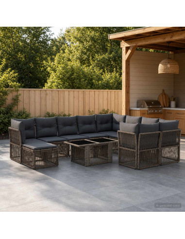 Set Divano da Giardino 11 pz Grigio polyrattan