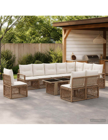 Set Divano da Giardino 11 pz Beige e Bianco Crema polyrattan