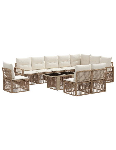 Set Divano da Giardino 11 pz Beige e Bianco Crema polyrattan