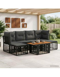 Set Divano da Giardino 7 pz Nero e Grigio scuro polyrattan