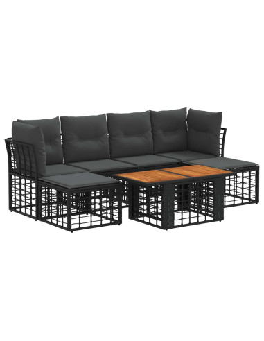 Set Divano da Giardino 7 pz Nero e Grigio scuro polyrattan