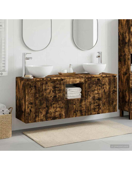 Set di Armadi da Bagno 3 pz Rovere Fumo 49,5 x 41 x 64,5 cm