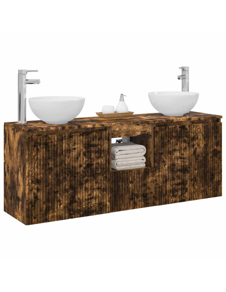 Set di Armadi da Bagno 3 pz Rovere Fumo 49,5 x 41 x 64,5 cm