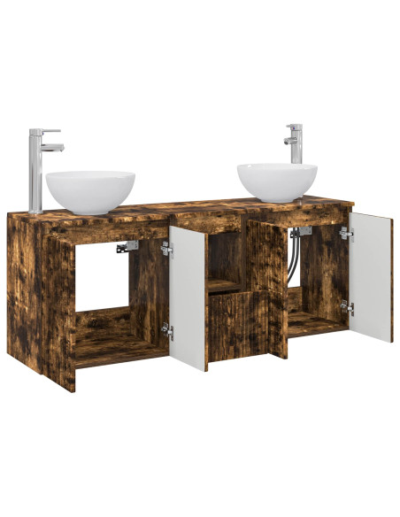 Set di Armadi da Bagno 3 pz Rovere Fumo 49,5 x 41 x 64,5 cm