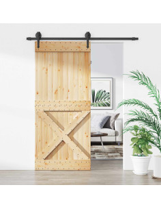 Porta scorrevole Naturale e Nero 90 x 210 cm