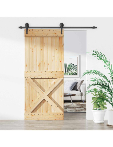 Porta scorrevole Naturale e Nero 90 x 210 cm