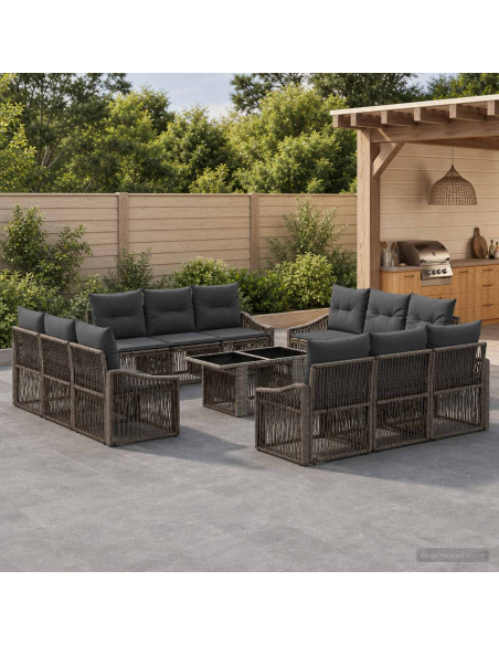 Set Divano da Giardino 13 pz Grigio e Grigio Scuro polyrattan