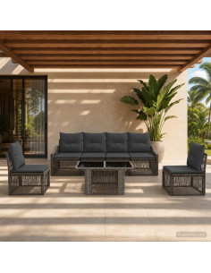 Set Divano da Giardino 7 pz Grigio e Grigio Scuro polyrattan