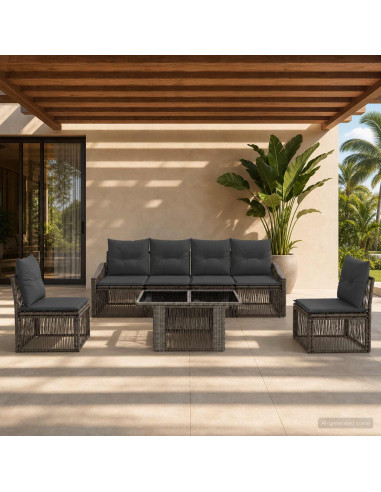 Set Divano da Giardino 7 pz Grigio e Grigio Scuro polyrattan