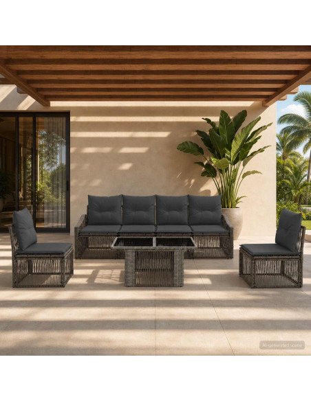 Set Divano da Giardino 7 pz Grigio e Grigio Scuro polyrattan