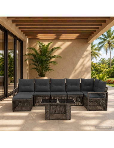 Set Divano da Giardino 8 pz Grigio e Grigio Scuro polyrattan