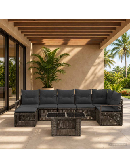 Set Divano da Giardino 8 pz Grigio e Grigio Scuro polyrattan