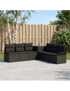 Set di divani 7 pz Nero Rattan sintetico e Acciaio