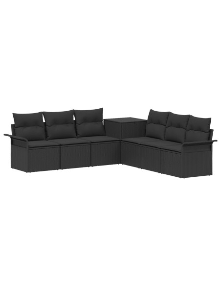Set di divani 7 pz Nero Rattan sintetico e Acciaio