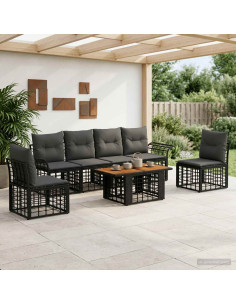 Set Divano da Giardino 7 pz Nero e Grigio scuro polyrattan