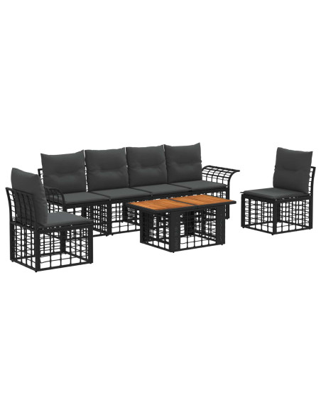 Set Divano da Giardino 7 pz Nero e Grigio scuro polyrattan