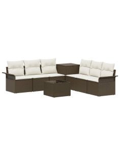 Set di divani 8 pz Marrone e Bianco Crema 2