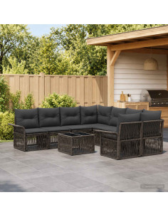 Set Divano da Giardino 9 pz Grigio polyrattan