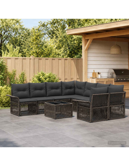 Set Divano da Giardino 9 pz Grigio polyrattan