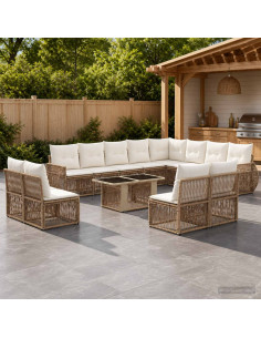 Set Divano da Giardino 13 pz Beige e Bianco Crema polyrattan