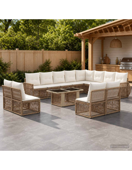 Set Divano da Giardino 13 pz Beige e Bianco Crema polyrattan