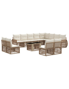 Set Divano da Giardino 13 pz Beige e Bianco Crema polyrattan 2