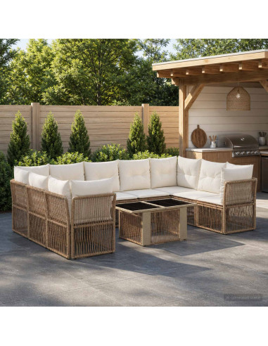 Set Divano da Giardino 10 pz Beige polyrattan