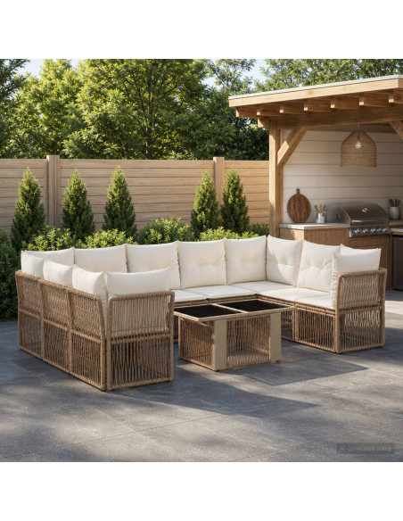 Set Divano da Giardino 10 pz Beige polyrattan