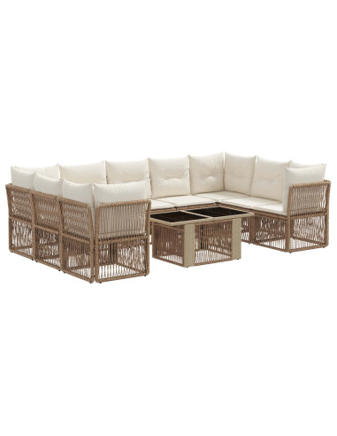 Set Divano da Giardino 10 pz Beige polyrattan