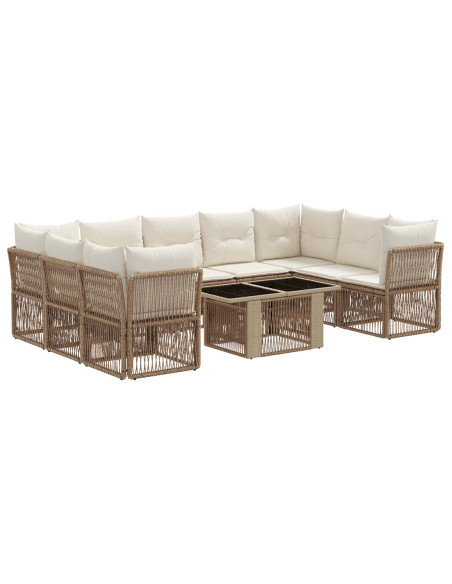 Set Divano da Giardino 10 pz Beige polyrattan