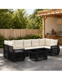 Set Divano da Giardino 8 pz Nero e Bianco Crema polyrattan