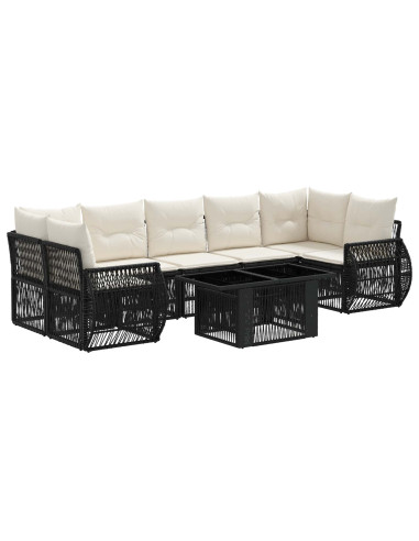 Set Divano da Giardino 8 pz Nero e Bianco Crema polyrattan
