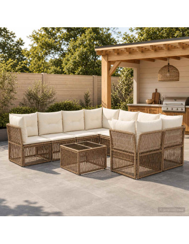 Set Divano da Giardino 9 pz Beige polyrattan