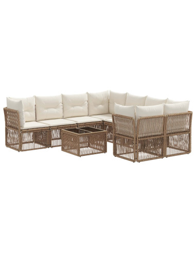 Set Divano da Giardino 9 pz Beige polyrattan
