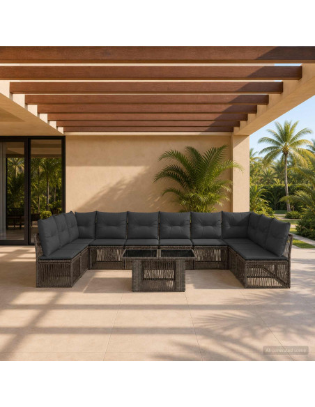Set Divano da Giardino 11 pz Grigio polyrattan