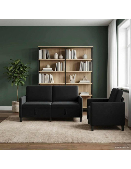Set di Divani con Storage 2 pz Nero Poliestere