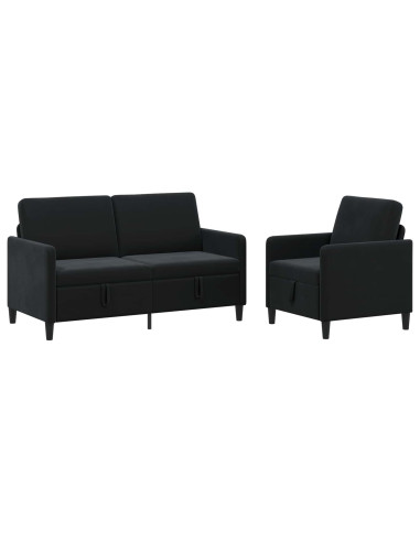 Set di Divani con Storage 2 pz Nero Poliestere