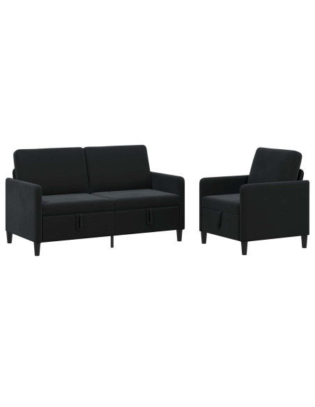 Set di Divani con Storage 2 pz Nero Poliestere