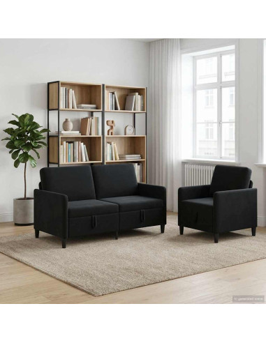 Set di Divani con Storage 2 pz Nero Poliestere