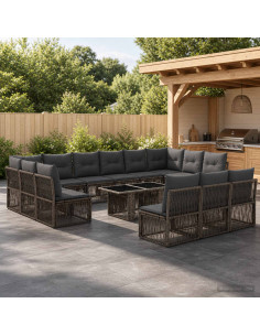 Set Divano da Giardino 14 pz Grigio polyrattan