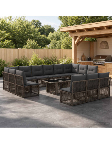 Set Divano da Giardino 14 pz Grigio polyrattan