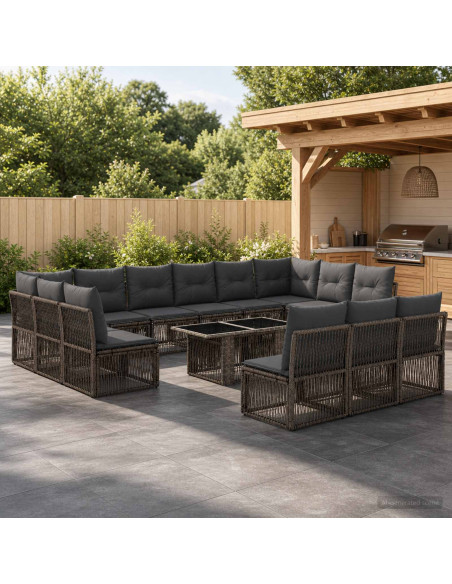 Set Divano da Giardino 14 pz Grigio polyrattan