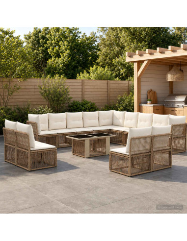 Set Divano da Giardino 14 pz Grigio polyrattan