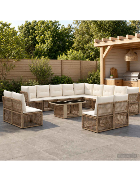 Set Divano da Giardino 14 pz Grigio polyrattan