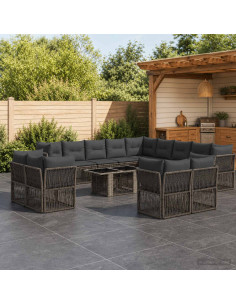Set Divano da Giardino 14 pz Grigio polyrattan