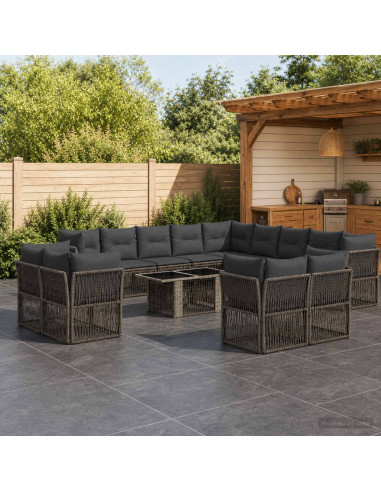 Set Divano da Giardino 14 pz Grigio polyrattan