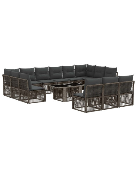 Set Divano da Giardino 14 pz Grigio polyrattan