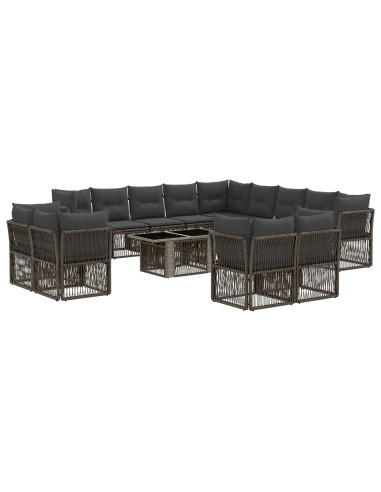 Set Divano da Giardino 14 pz Grigio polyrattan