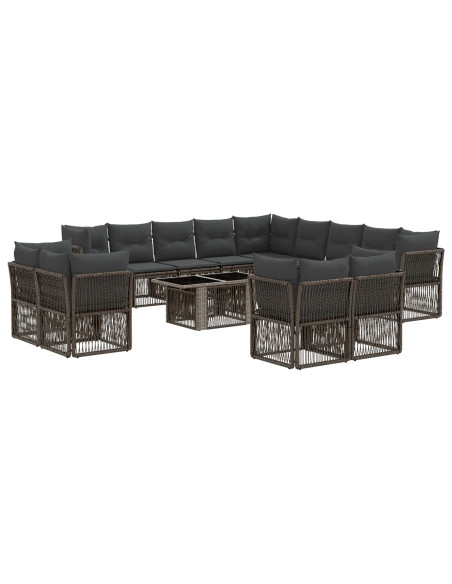 Set Divano da Giardino 14 pz Grigio polyrattan