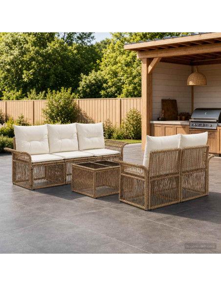 Set Divano da Giardino 6 pz Beige polyrattan